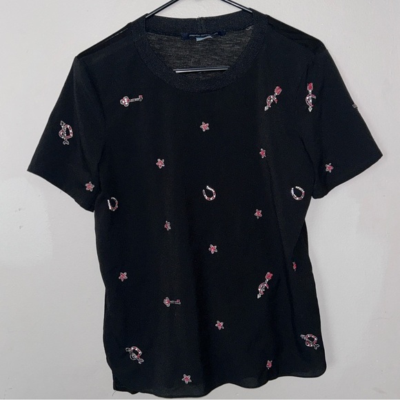 French Connection Black Graphic Short Sleeve T-Shirt - Picture 1 of 5